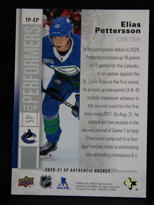 20-21 SP Authentic Elias Pettersson TP-EP Top Performers back
